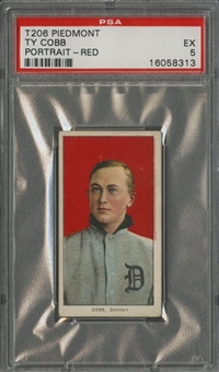 1909-11 T206 White Border Ty Cobb, Portrait, Red Background – PSA EX 5